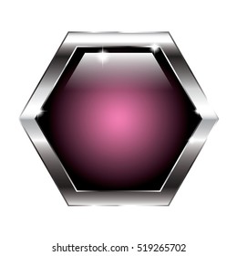 Abstract pink hexagon background in a silver frame. Vector illustration, on transparent background.