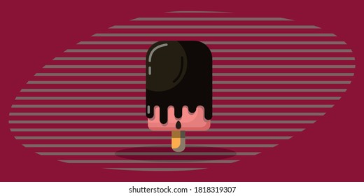 Resumen del fondo de helados rosas. Diseño vectorial de moda. ilustración de helado en un palo de chocolate. Una sola imagen.