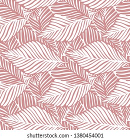 Abstract pink jungle seamless pattern. Exotic plant. Tropical print, palm leaves vector floral background.