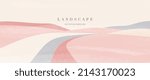 Abstract pink landscape background. Panorama view wallpaper in minimal style with hill, desert, sand in pastel color. For prints, interiors, wall art, decoration, covers, and banners.