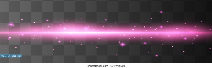 Abstract pink laser beam. Transparent isolated on black background. Vector illustration.the lighting effect.floodlight directional