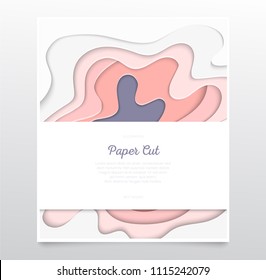 Abstract pink layout - vector paper cut banner on grey background with place for your information. Lovely texture and peach colors. High quality carving art, certificate, invitation template