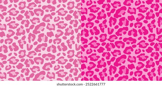 Conjunto de patrón transparente de leopardo rosa Abstractas. Diseño de fondo de camuflaje de piel de animal. Ilustración vectorial brillante.