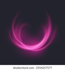 Abstract pink light lines swirling in a spiral. Light simulation of line movement. Vector light effect