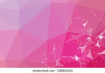 Abstract Pink light Polygonal Space Background with Connecting Dots and Lines. Geometric Polygonal background molecule and communication. Concept of science, chemistry, biology, medicine, technology