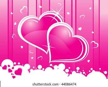 abstract pink lines background with pair of heart