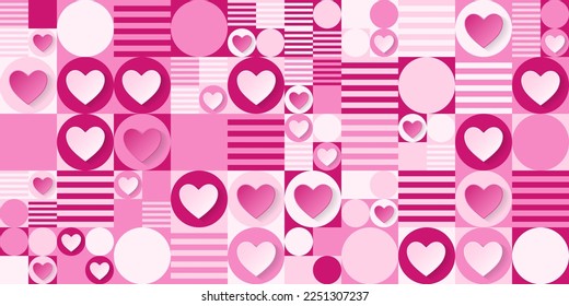 Abstract pink love heart with geometric pattern background ,Vector illustration