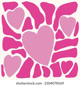 Abstract pink love shape poster. Hand drawn heart infantile style. Organic doodle shapes matisse style, naive art, contemporary backgrounds. Heart vector illustration