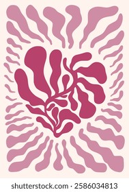 Abstract pink love shape poster. Hand drawn heart infantile style. Organic doodle shapes matisse style, naive art, contemporary backgrounds. Heart vector illustration