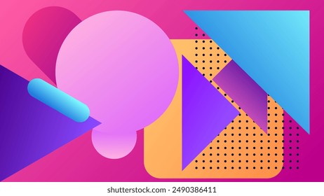 ABSTRACT PINK MAGENTA BACKGROUND ELEGANT GRADIENT SMOOTH LIQUID COLORFUL DESIGN WITH GEOMETRIC TRIANGLE CIRCLE SHAPES VECTOR TEMPLATE GOOD FOR MODERN WEBSITE, WALLPAPER, COVER DESIGN 
