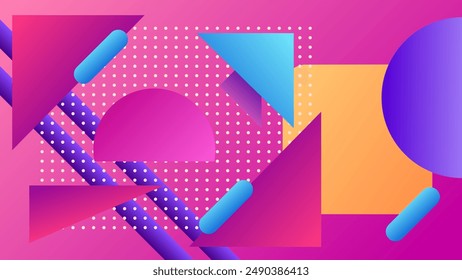 ABSTRACT PINK MAGENTA BACKGROUND ELEGANT GRADIENT SMOOTH LIQUID COLORFUL DESIGN WITH GEOMETRIC TRIANGLE CIRCLE SHAPES VECTOR TEMPLATE GOOD FOR MODERN WEBSITE, WALLPAPER, COVER DESIGN 
