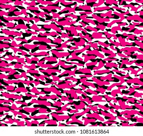 Abstract Pink Moro Seamless Vector Pattern. Simple Military Design on a White Background. Black and Pink Moro Repeatable Pattern. Simple Girly Camouflage Design. Soldier Uniform Style Pattern.