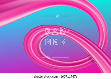 Abstract pink neon liquid flow design. Bright color motion paint for flyer and banner background. Futuristic business brush flow splash. Colored curve in 3d gradient template.