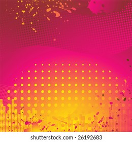 abstract pink and orange background with grunge and half tone pattern