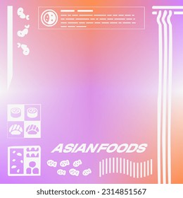 Abstract pink and orange mesh gradient background, Japanese foods acid modern frame