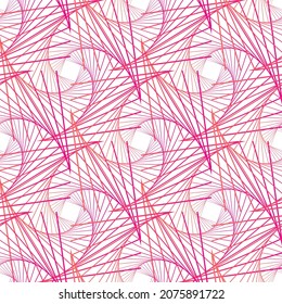 Abstract pink and orange square spirograph twisted wireframe ethnic pattern on the white background. Vector illustration. Wrapping paper.