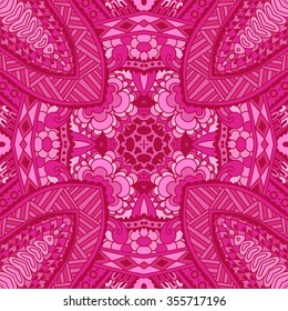 Abstract pink  ornamental seamless texture. Graphical print for valentines cards. Hand drawn background