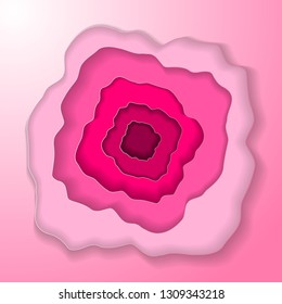 Abstract pink paper cut background with simple shapes. Modern vector illustration for concept design. The composition resembles a rose flower