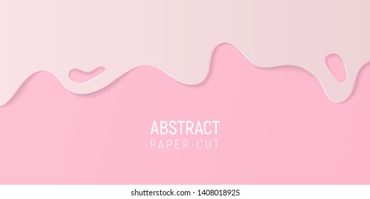 Abstract pink paper cut background. Banner with slime pink paper cut waves. Vector illustration.