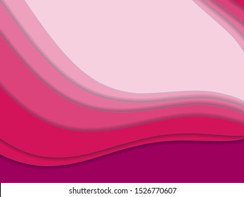 Abstract pink paper cut background with simple shapes. Modern vector illustration for concept design. Realistic 3d layered smooth bending objects.
