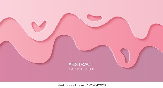 Abstract pink paper cut slime background. Banner wide abstract background. Vector illustration.