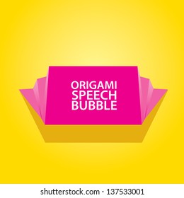 Abstract pink paper origami ribbon on orange background. Vector origami Speech bubble. Vector abstract origami background for website or cover design. Pink stylish brochure for text and advertising.