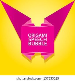 Abstract pink paper origami ribbon on orange background. Vector origami Speech bubble. Vector abstract origami background for website or cover design. Pink stylish brochure for text and advertising.