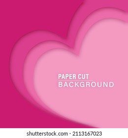 Abstract pink papercut background, heart color carve art, design layout for business presentations, valentine day concept, flyer, banner, brochure, poster, space for text your, vector illustration