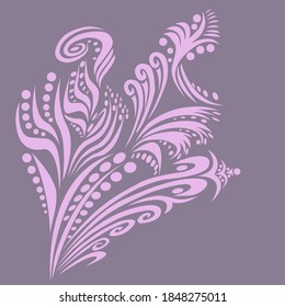 
abstract pink pattern in the form of stylized leaves and curls on a gray background