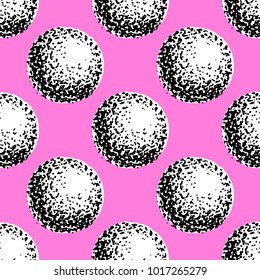 Abstract pink pattern with monochrome hand drawn spheres dot technique