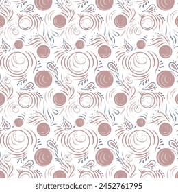 Abstract pink pattern on a white background, in boho style or traditional ornament. Seamless vector pattern with oriental and Slavic motifs. For fabrics, wrapping paper, clothing, interior decoration