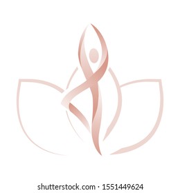 abstract pink person and lotus flower, vector logo icon