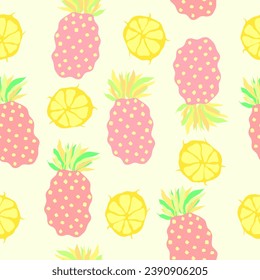 abstract pink pineapple with yellow pieces seamless vector repeat pattern. It is suitable for fabric, textile, texture, tiles, clothes and more. Pineapple seamless pattern.