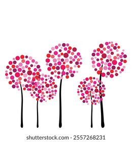 Abstract Pink Polka Dot Trees Modern Illustration for Valentine Love