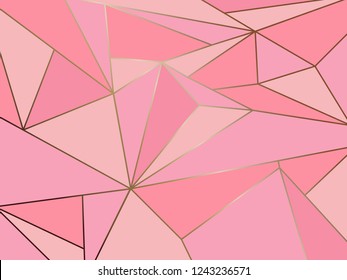 Abstract pink polygon artistic geometric with gold line background