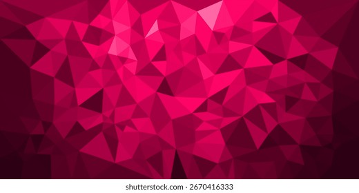 Abstrakter rosafarbener Polygonhintergrund mit geometrischen dreieckigen Formen, die eine moderne Low-Poly-Textur bilden.