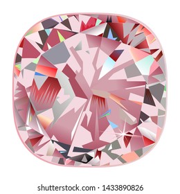Abstract pink polygonal diamond backlight mural interior jewelry painting isolated cushion background, vector illustration