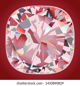 Abstract pink polygonal diamond backlight mural interior jewelry painting isolated cushion background, vector illustration