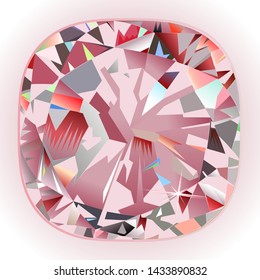 Abstract pink polygonal diamond backlight mural interior jewelry painting isolated cushion background, vector illustration