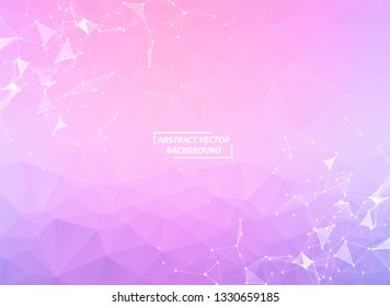 Abstract Pink Polygonal Space Background with Connecting Dots and Lines. Geometric Polygonal background molecule and communication. Concept of science, chemistry, biology, medicine, technology.