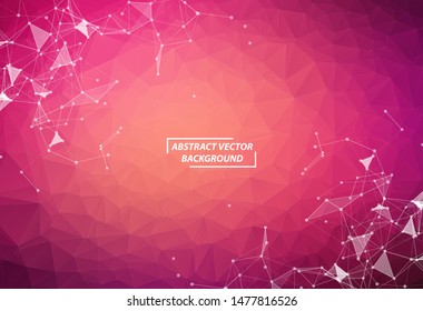 Abstract Pink Polygonal Space Background with Connecting Dots and Lines. Geometric Polygonal background molecule and communication. Concept of science, chemistry, biology, medicine, technology.