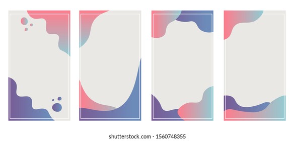 Abstract pink, purple and blue set of vector creative backgrounds for social media stories in minimal trendy style with copy space for text isolate on white. Vector stock illustration.