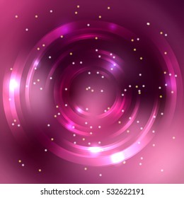 Abstract pink, purple  circle background, Vector design.  Vector infinite round tunnel of shining flares.  