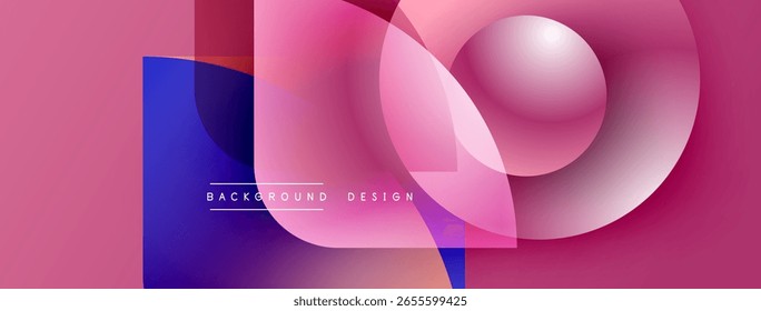 Abstraktes rosa, violettes Design. Überlappende Kreise, Quadrate erzeugen einen modernen visuellen Effekt. Farbverlauf, glatte Übergänge vorhanden.
