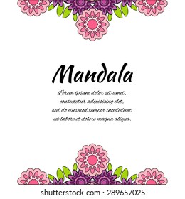 Abstract pink purple flower mandala. Floral ornamental border . Round pattern, oriental style. Decor for your design, lace ornament. Vector illustration.