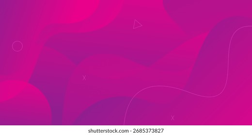 Abstrakter rosafarbener und violetter Farbverlauf-Hintergrund mit glatten, fließenden Formen, einem Kreis, einem Dreieck und x-Markierungen.