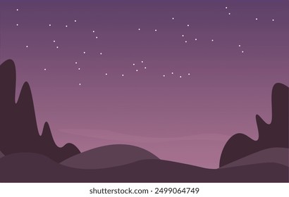 Abstract Pink Purple Landscape Mountains Clouds Stars Magic Mystical Vector Design