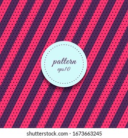 Patrón de líneas diagonales en franjas rosadas y violetas con fondo de punto polka. Ilustración del vector