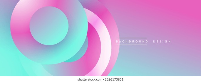 Abstract pink, purple, turquoise layers create dynamic circular design. Gradient colors blend smoothly, offering modern aesthetic.
