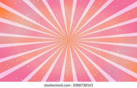 Abstract Pink rays background. Illustration of pink sunlight. Pop art comics pink background cartoon style. Pink rays with gradient halftone. Comic star burst rays. Vintage backdrop. Vector EPS10